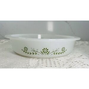 Vintage Glasbake Green Daisy Crazy Daisy Milk Glass Casserole Dish USA